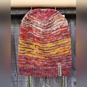 Hand Knit Beanie Hat Stocking Cap Soft High Quality Merino Wool Red Yellow Orang